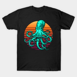 Retro Vintage Sunrise Octopus T-Shirt